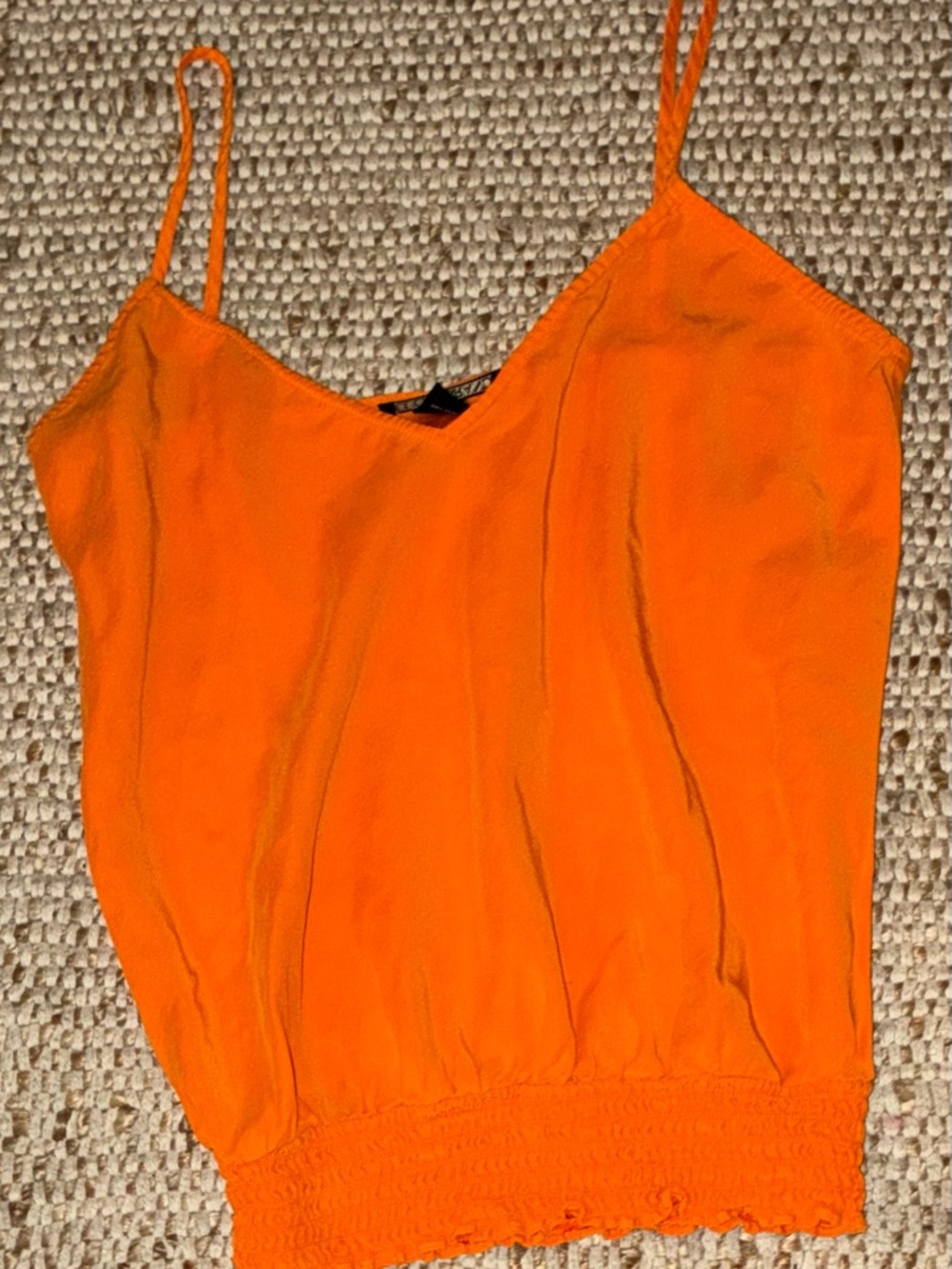🧡 Lucky Brand Orange Smocked Camisole Small Flowy Summer Tank Boho Layering